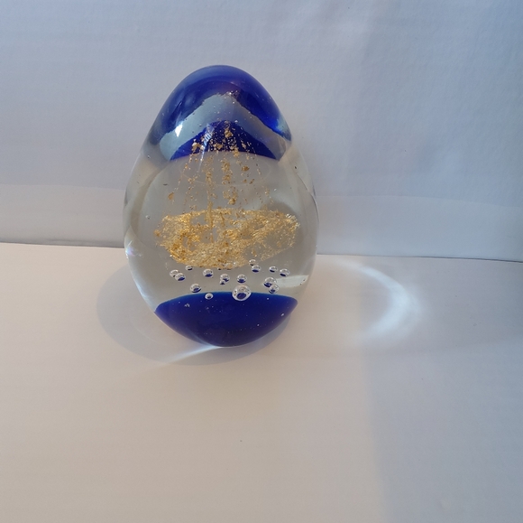Beautiful Art Glass Paperweight Blue, Gold, Clear Firm Price - Picture 2 of 2